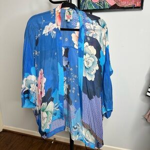 Johnny Was Blue Floral Kimono Top